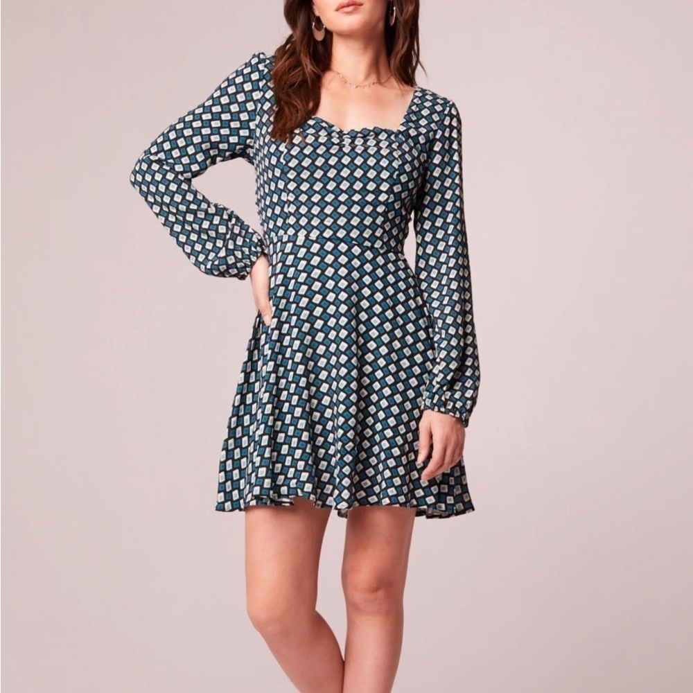 NEW Band of the Free Genevieve Teal Diamond Long Sleeve Mini Dress XS